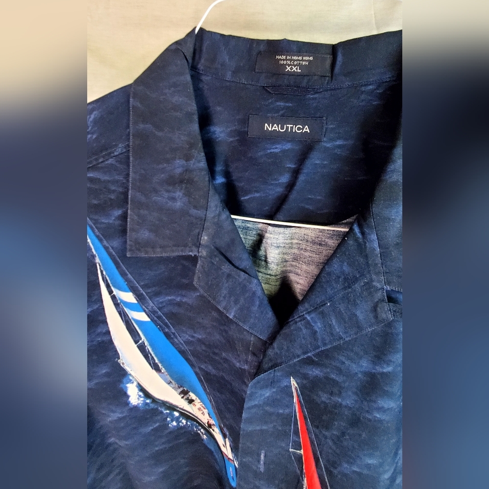-Nautica Short Sleeve Shirt N83 Camp Sailing Sailboat Button Down - Picture 3 of 4